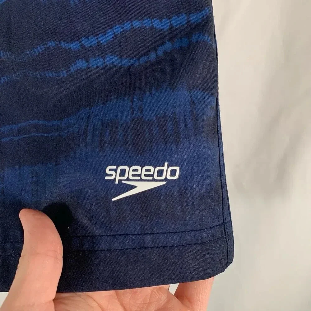 Speedo Board Shorts Men's Small Blue Water Print Lined Drawstring Pull On